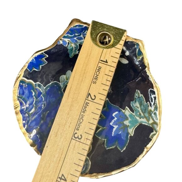 Set 2 Hand Made Decoupage Scallop Shell Trinket Dishes Blue Floral Pearl - Picture 5 of 6